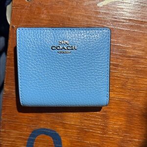 Coach Pebbled Leather Small Wallet in Light Blue